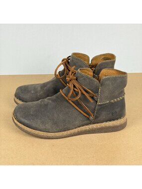 Born Calyn Leather Ankle Boots Womens 9.5 Brown Tan Side Zip Casual Comfort